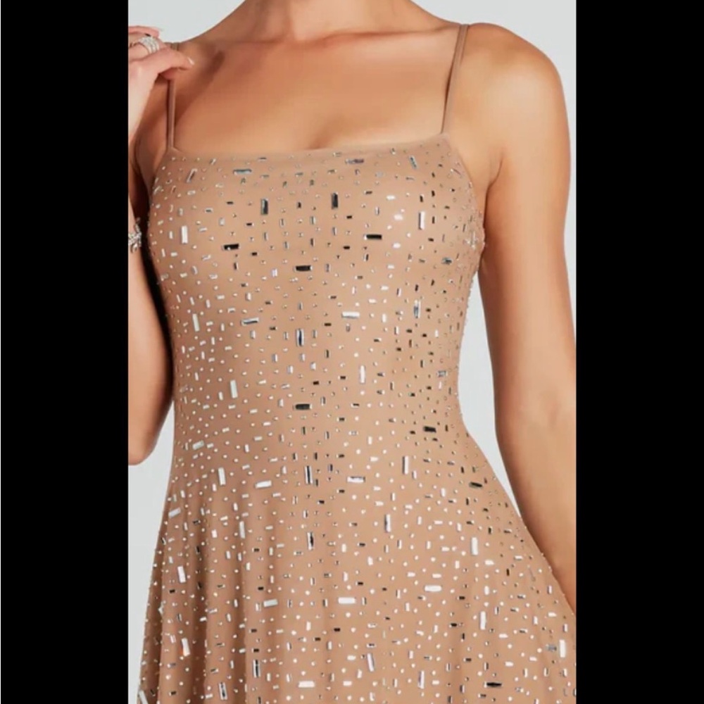 Strapless Tan Sequin Dress